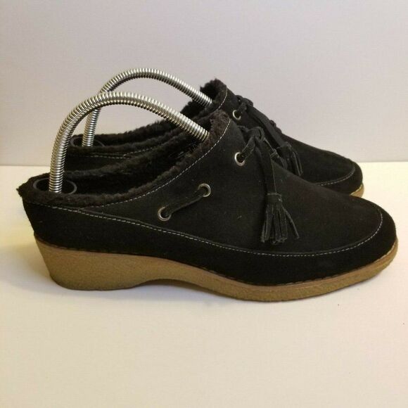 Lands End Womens Size 9 (B) Black Slip On Clog Sueded Sherpa Lined Shoes 432806 - Picture 3 of 7